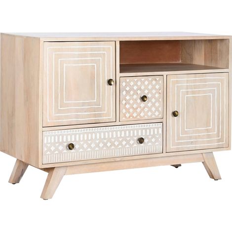 Buffet bahut bois blanc ciselé pour élégance naturelle - Blanc naturel avec ciselures (1/5)