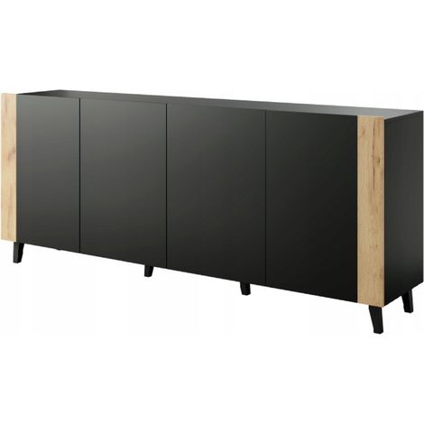 Commode de rangement Meuble universel 200x82x42 cm Noir mat FUTI sur pieds (1/3)
