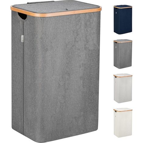 Memkey – Panier à linge sale gris 100 litres – Couvercle et anses – Sac intérieur lavable – Pour chambre, salle de bain, buanderie (1/5)