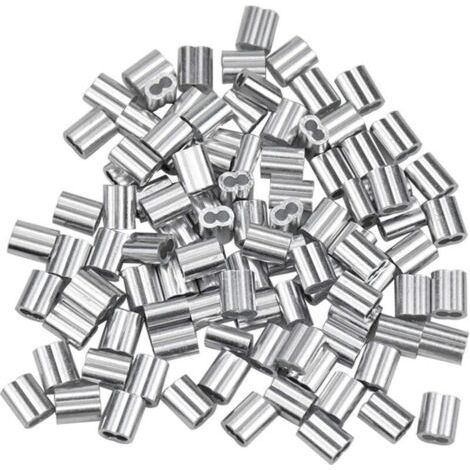 QORVA-100 embouts en aluminium, embouts en aluminium pour câbles métalliques, cosses à sertir en aluminium à double embout pour câbles métalliques, câbles d'avion, argent (1,5 mm / 0,06 pouce)