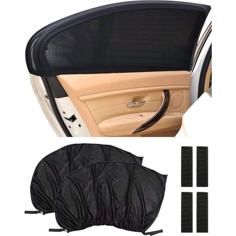 Lot de 2 pare-soleil de voiture - Pare-soleil de fenêtre - Organisateur de voiture - Protection solaire pour voiture - Protection solaire et isolation thermique - Noir - Tissu en maille de nylon noir (1/5)