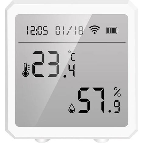 Thermomètre numérique WiFi, BGHYHYHI, capteur d'humidité et de température, 10%-90%RH, -10-55°C, blanc (1/5)