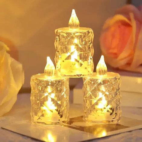 Lot de 3 bougies cristal sans flamme à piles pour décoration de table, mariage, Halloween, Noël, ambiance cosy, bougies LED sans suie (1/5)