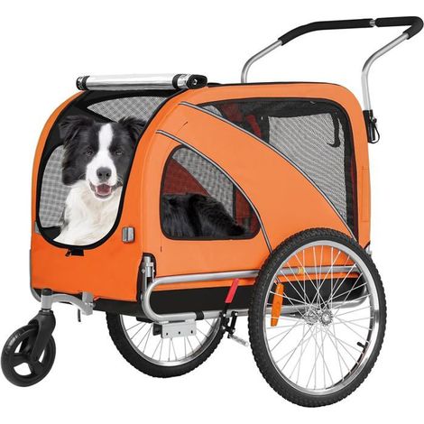 FIXIMASTER Remorque Vélo et Poussette pour Chien 2 en 1 (Taille XL), Pliable avec Frein et Réflecteurs, Charge Max 40kg - Orange