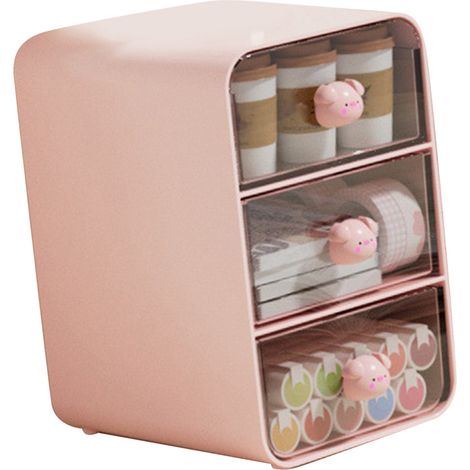 Boîte de rangement pour cosmétiques à tiroir, boîte de rangement pour maquillage, étagère de bureau, panier pour chambre d'étudiant, petite boîte rose en forme de cochon (1/5)