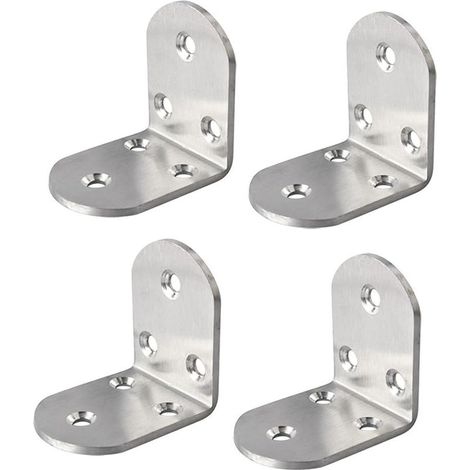 Ensemble de 4 équerres d'angle à 90° pour la réparation du bois, avec vis, en acier inoxydable blanc brillant, 65 x 65 x 38 mm. (1/5)