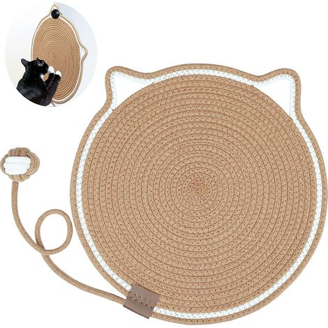 Tappetino tiragraffi per gatti da 40 cm con giocattolo per gatti, tappetino tiragraffi in corda di cotone, tiragraffi a forma di orecchio con 1 pallina di sisal marrone (1/5)
