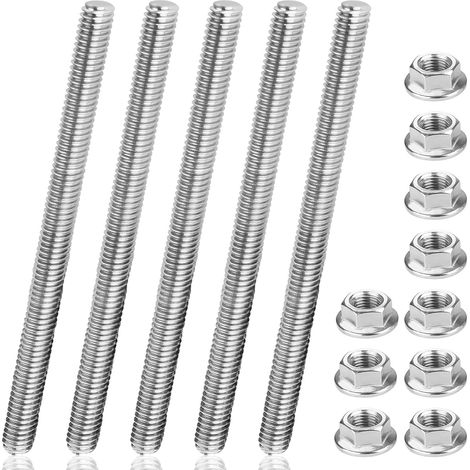 Lot de 5 Tige Filetée M8x40cm, Acier Inoxydable 304, 10 Ecrou a Embase, Construction