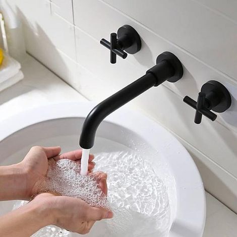 Mélangeur lavabo mural à encastrer REGINA noir mat (1/4)