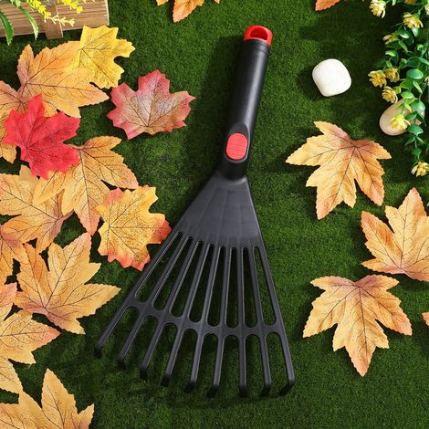 Râteau à feuilles en plastique, outil de jardin manuel avec manche pour enlever les feuilles mortes des parterres de fleurs, outil de nettoyage extérieur (1/5)