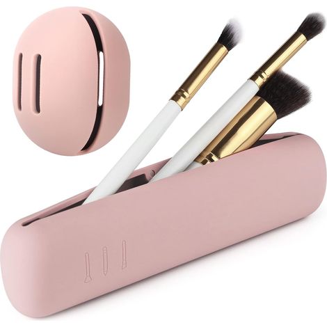 Boîte De Rangement Pour Pinceaux À Maquillage - Boîte De Rangement Pour Éponges À Maquillage - Silicone Alimentaire - Fermeture Magnétique - Rose - Lot De 2