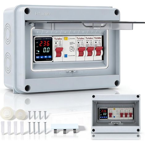 Coffret Distribution en saillie, Boîtier en saillie IP65 avec Protection Contre Surtensions Sectionneurs 32 A, 16 A, 10 A Coffret Distribution Electrique Disjoncteur 63 A pour Atelier Domestique (1/5)
