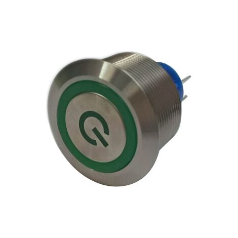 Bouton-poussoir, Momentané lumineux, LED Vert, Unipolaire à deux directions (1RT), 3 A, 5 A, Montage panneau