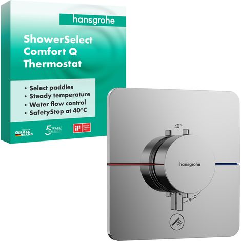 Mitigeur thermostatique incl. combinaison de sécurité intégrée, Robinet encastré avec arrêt de sécurité à 40°C, Thermostat 1 sortie, Chromé (1/5)