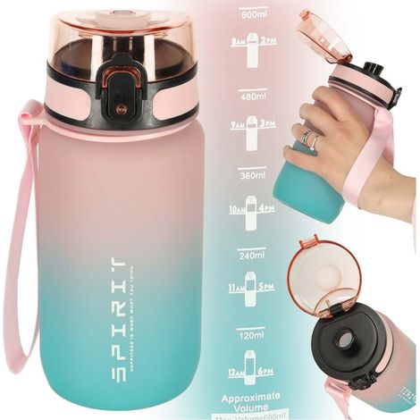 Sport trinkflasche mit strohhalm tragegriff 600 ml pink blau