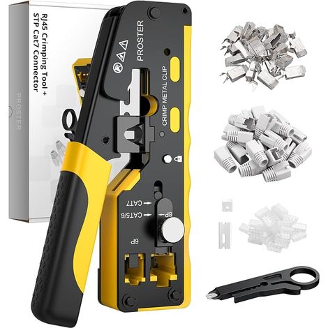 Pince à sertir RJ45 CAT7 traversante avec 20 connecteurs blindés (1/5)