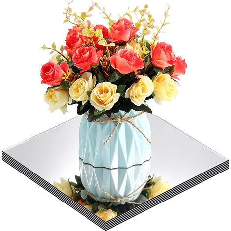 Lot de 6 miroirs carrés pour décorations de table, plateaux miroir en acrylique avec bougeoirs pour décorations de table, mariages, anniversaires, fêtes d'anniversaire, décorations murales et travaux (1/5)