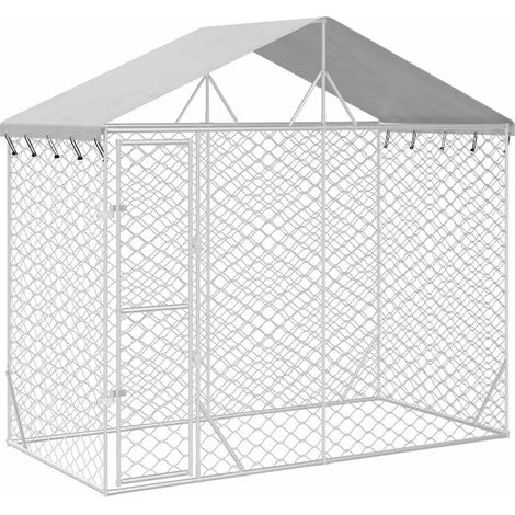 Caseta/jaula/recinto para perros con techo plateado 3 x 1,5 x 2,5 m Plata 020041898