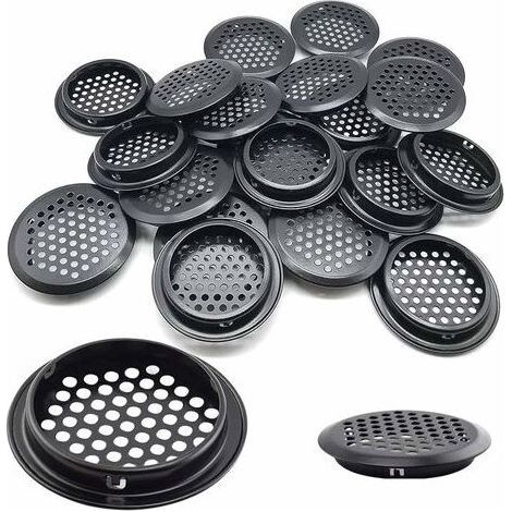 Lot de 20 grilles d'aération rondes en acier inoxydable pour camping-car/salle de bain/cuisine. etc. Noir 25 mm (1/5)