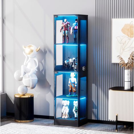 Vitrinenschrank aus Glas 40 x 35 x 165 cm, LED, 4 Ebenen, schwarz HAVRYA (1/5)