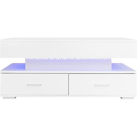 Mesa de centro elevable hidráulica 100x50x44 cm blanca con LED y 2 cajones (1/5)