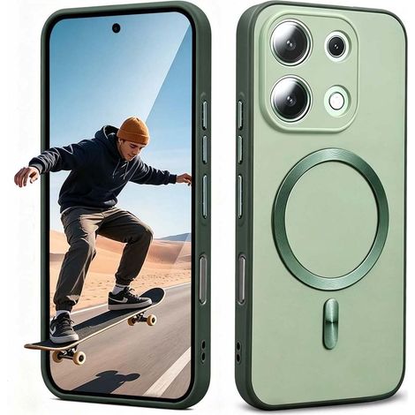 Coque pour Xiaomi Redmi Note 13 4G, Étui avec Anneau Métallique Intégré Compatible avec Accessoires Magnétiques, Case Compatible Recharge sans Fil.Vert (1/5)