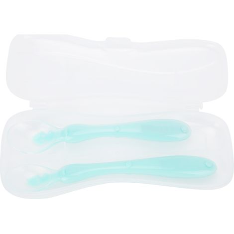2 cuillères souples en silicone pour bébé, sans BPA, avec étui de rangement - Vert (1/5)