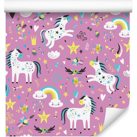 Papel pintado de unicornios y nubes para salón y dormitorio, 50x1000 cm. (1/5)