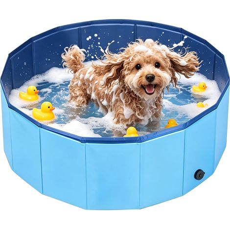 Piscine Chien Pliable,80x30cm Piscine pour Chien,Stable et Antidérapant,avec Valve de Vidange (1/5)