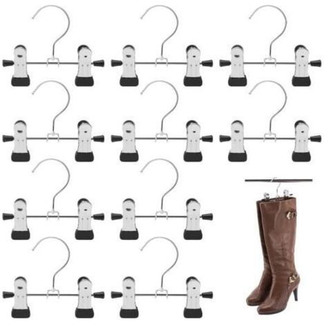 10 Cintre Métal Antidérapant Cintres pour Bottes avec Linge Portable Rotatifs Clips Cintres Porte-Pantalons Réglables Crochet Acier