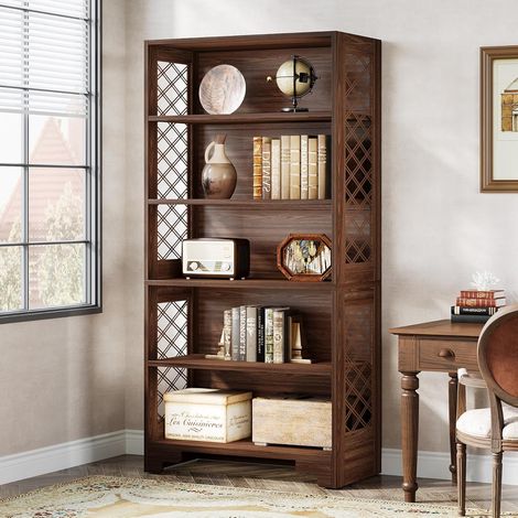Tribesigns 6-Tier Bücherregal, 180CM Vintage hohe Bücherregal, Boden stehend 5-Regal Regal Lagerung Regale Mid-Century Bücherregal für Home Office, Wohnzimmer, Schlafzimmer (2)