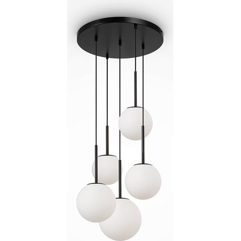 Suspension moderne noir & blanc – 5 globes en grappe DELTONA (1/5)