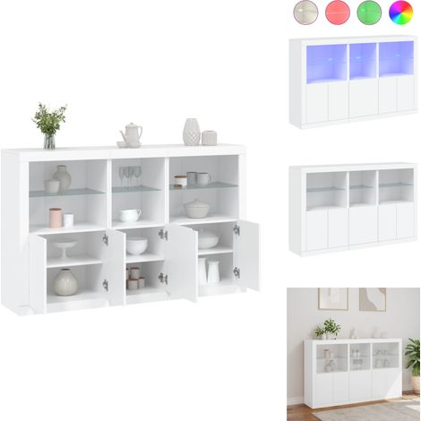 Buffet avec lumières LED blanc 162x37x100 cm - Buffet Design Moderne - Meuble Rangement - Luminaire Led Rgb - Armoire Blanche - Décoration Intérieur (1/5)