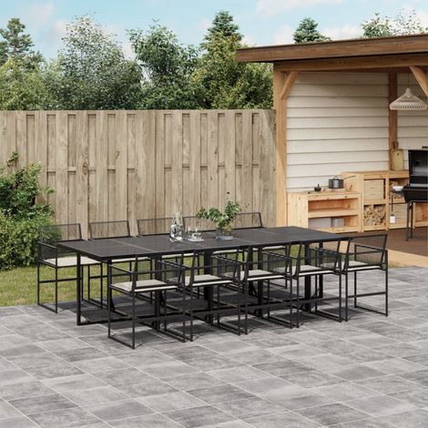 Gartentisch-Set 11 Teile mit Kissen Schwarz Geflecht (1/5)