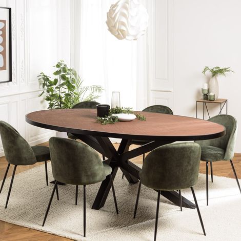 BASILE - Table à manger 220x110 effet pierre couleur marron (1/5)