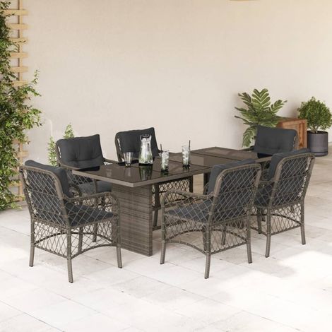 Set comedor jardín 7 pzas y cojines ratán sintético gris vidaXL (1/5)