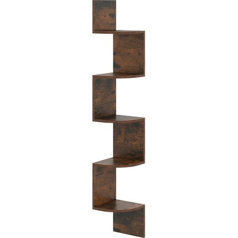 Étagère d'angle à 5 niveaux 20 x 20 x 126 cm pour rangement élégant finition mate en bois d'ingénierie brun rustique