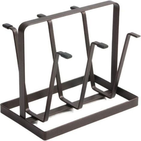 Flaschenabtropfgestell, Metallhalter für 6 Tassen, Silikon-Schutzhaken, rutschfest, Flaschentrockengestell, Halter für Gläser und Kaffeetassen (Schwarzer Kaffee) (1/4)