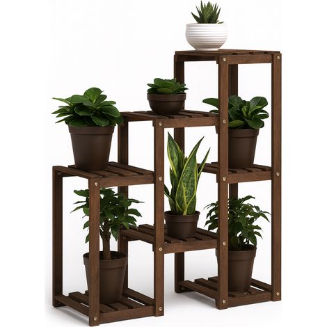 Hinoki - Scaffale per Piante Fioriera 80x82x25 cm Porta Vasi da Interno 7 Ripiani in Legno di Abete