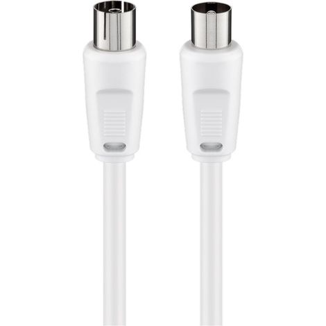 Goobay 11513 Cable de antena, conector coaxial niquelado a toma coaxial, cable coaxial apto para TV, HDTV, radio, DVB-T2, DVB-S, DVB-S2, DVB-C, apantallado doble, 70 dB, 75 Ohm, 7,5m, blanco