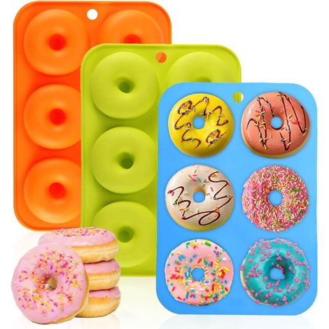 Moule à donuts réutilisable en 3 parties. Convient pour gâteaux, cupcakes, biscuits, bagels (vert, orange, bleu). (1/4)