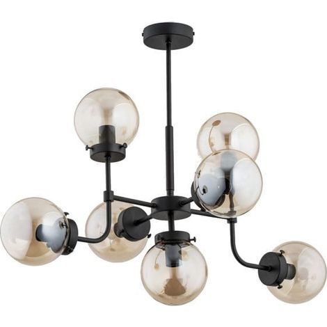 Alfa Transformers Contemporary 7-Light Chandelier Ceiling Pendant, Black & Amber Glass Shades, E14 Max 40W, Dimmable, 55x59cm, IP20 Indoor (1/2)