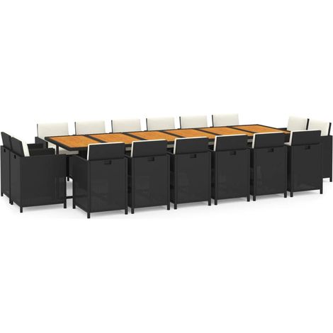 Maison Exclusive - 17-tlg. Garten-Essgruppe mit Kissen Poly Ratta