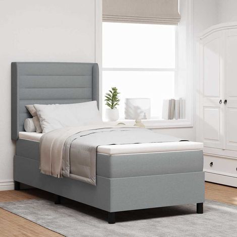 LED Boxspringbett mit Matratze Hellgrau 80 x 200 cm Stoff