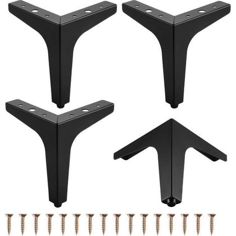 4 patas metálicas de 17 cm para muebles, patas triangulares para sofá, mesa, armario y silla con 16 tornillos - Negro