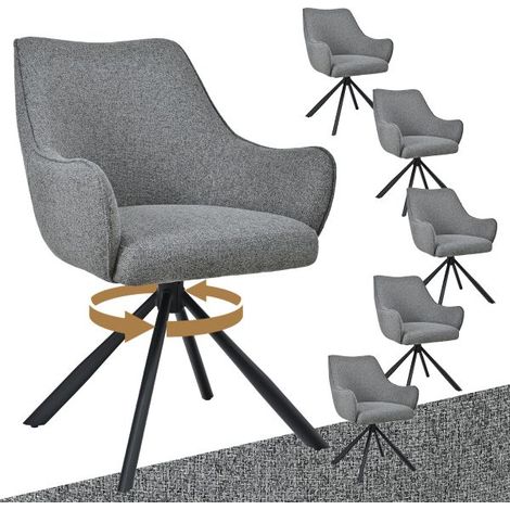 Bon Furni Webstoff Esszimmerstuhl Taubengrau, 6er Set, 360° drehbar, ergonomisch mit Federkern, unsichtbarem Reißverschluss & verstellbaren Füßen