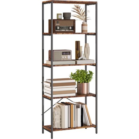Étagère à livres, 5 tablettes, métal, surface en mélamine, marron (1/5)
