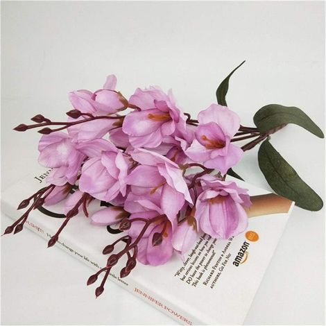 Bouquet de magnolias artificiels, fleurs réalistes en soie pour mariage, décoration de table et maison, accessoire photo, lilas, toucher naturel, 1 pièce (1/5)