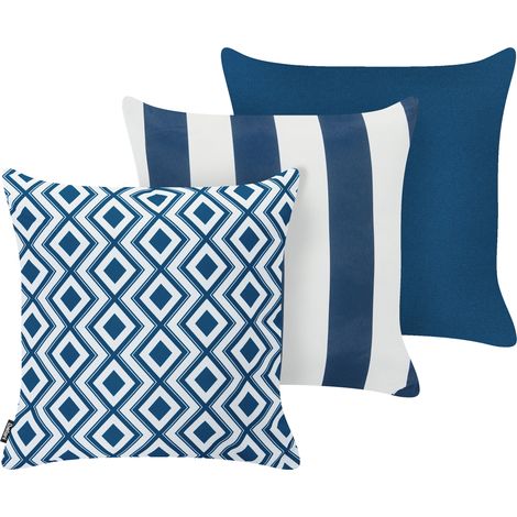 Conjunto de 3 cojines decorativos para exterior accesorios de jardín blanco y azul marino Deutzia (1/5)