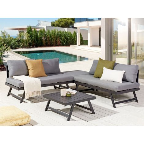 Conjunto de sala de estar esquinero 5 plazas de metal gris oscuro negro Coccorino (1/5)